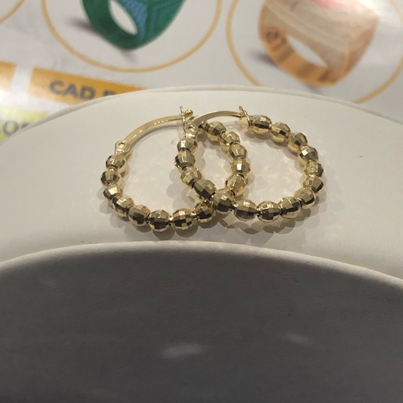 10k Real Solid Gold Hoop Earrings Chunky Hoop Earrings Diamond Cut Hoop Earrings - Picture 6 of 8